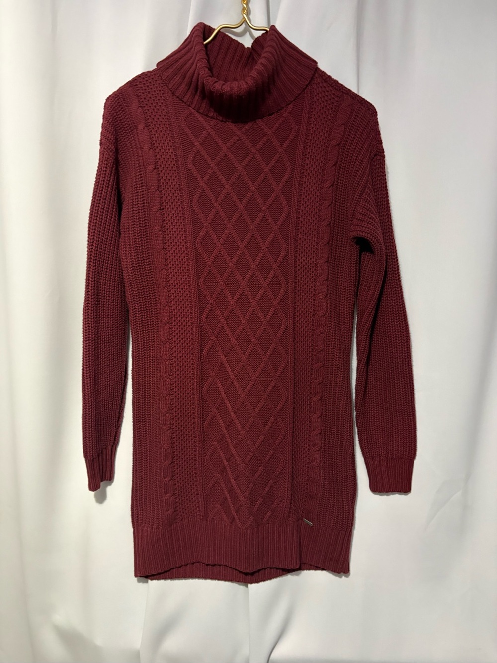 Hollister Burgundy Cable-Knit Turtleneck Sweater Dress